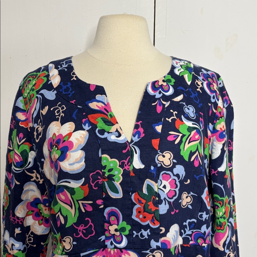 Boden navy blue floral linen shift dress size 14 long - Picture 3 of 10
